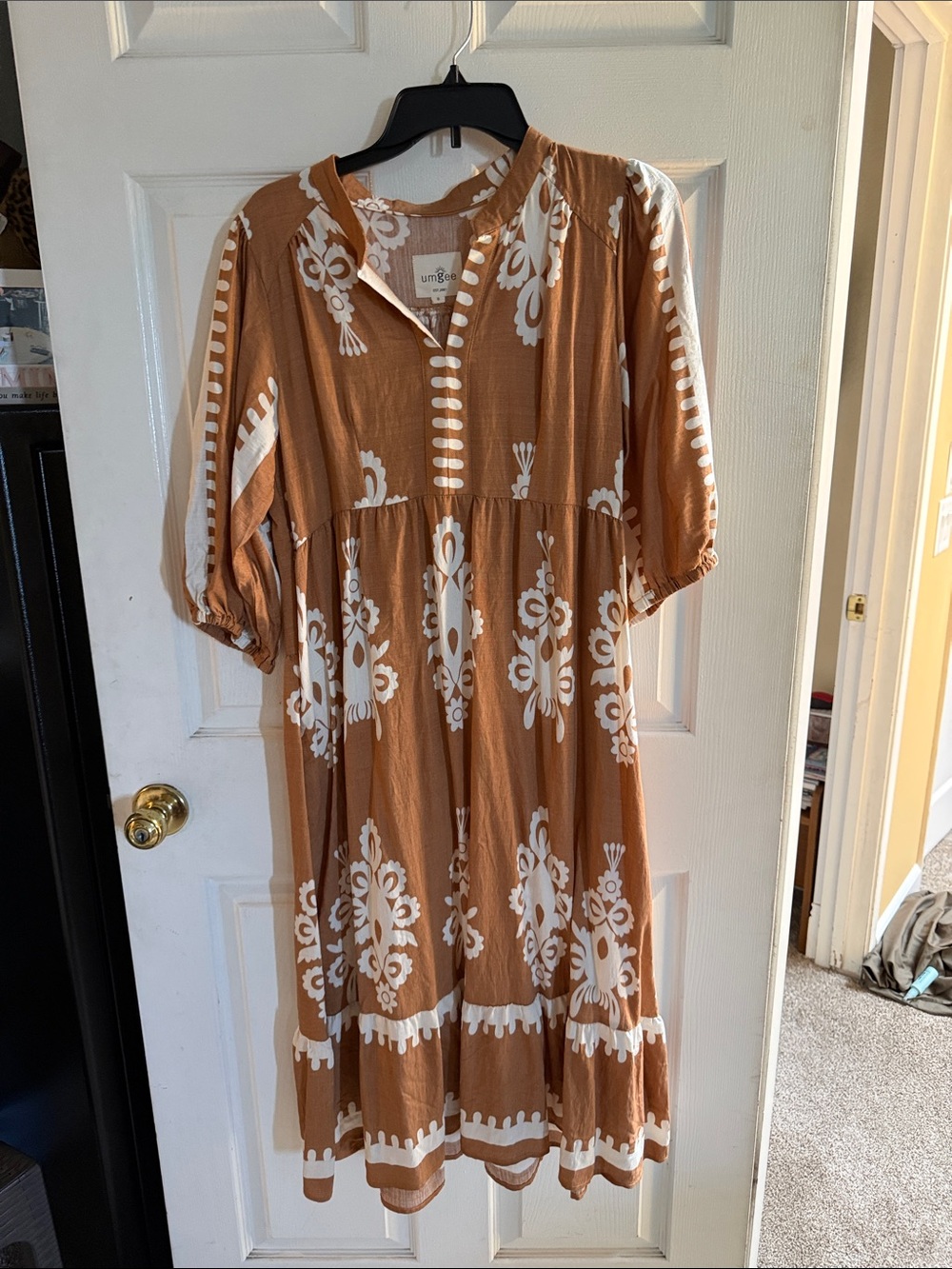 Umgee Rust Brown and White Floral Midi Dress